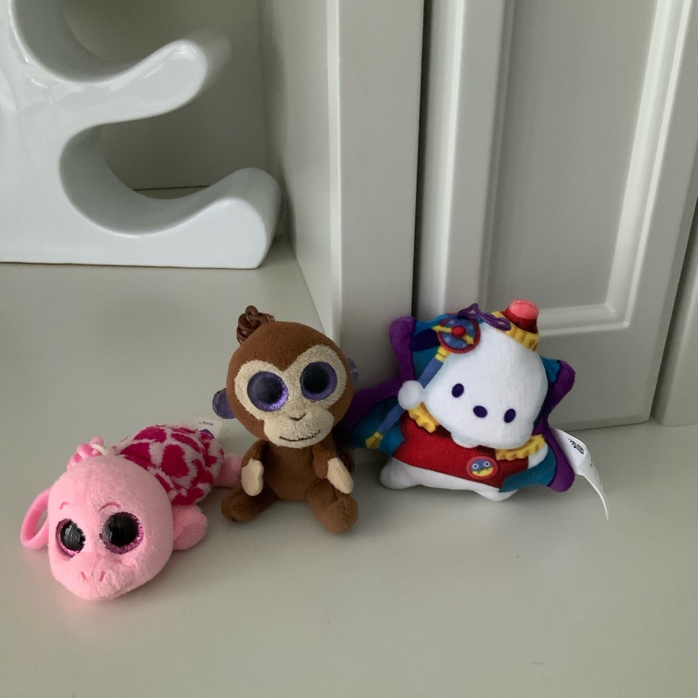 Vintage Y2K TY Coconut & Myrtle & Hello Kitty Friends Yu Gi Oh Plush Keychains